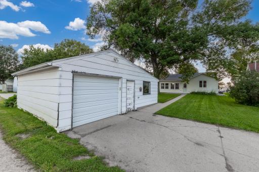 Garage with a workshop on the right side
