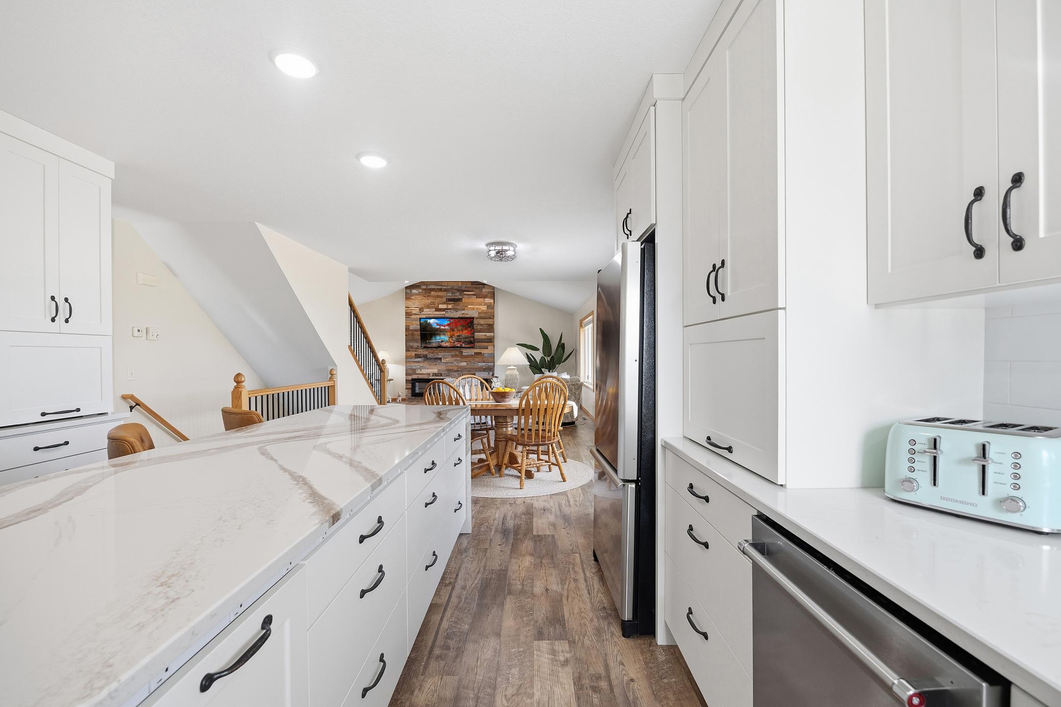 Open sightlines from the kitchen to the family room