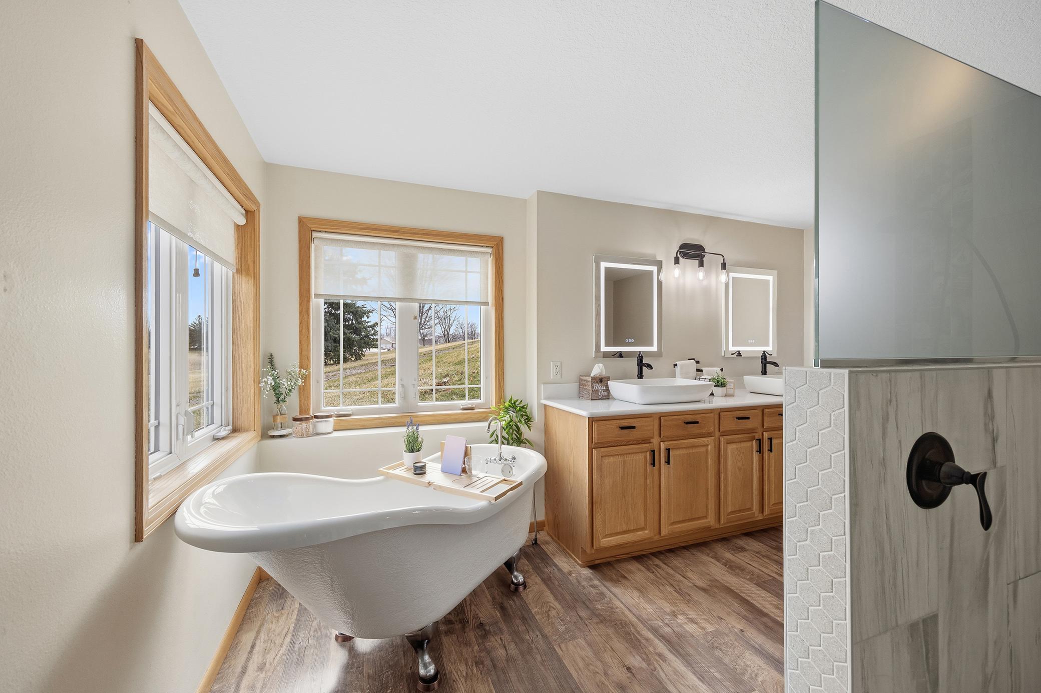 Claw foot tub in primary bathroom