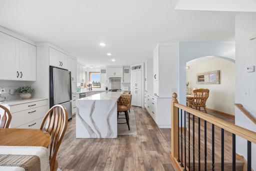 Beautiful Cambria counter tops with waterfall on the island.