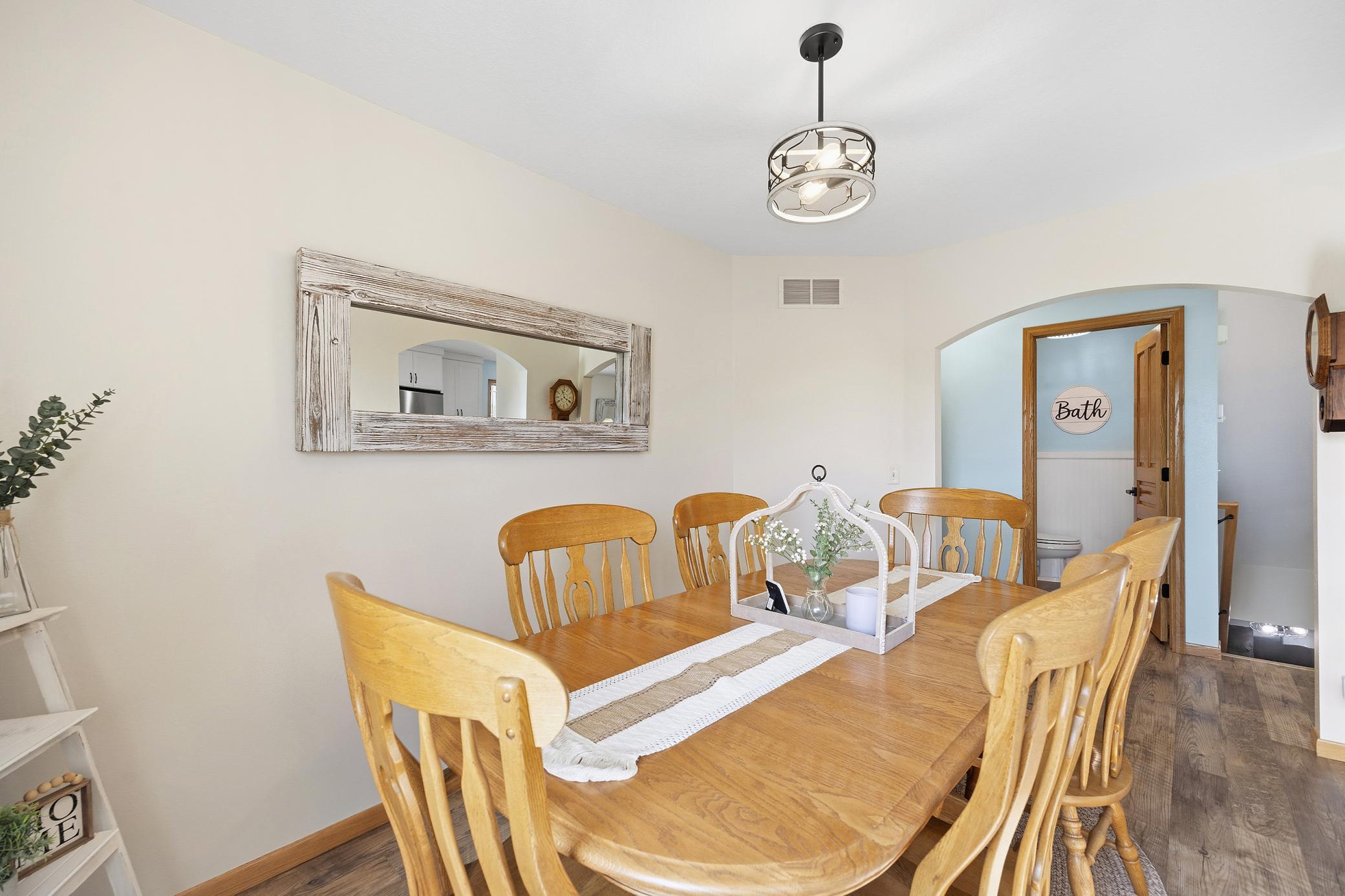 Dining room easily accessible from kitchen and family room