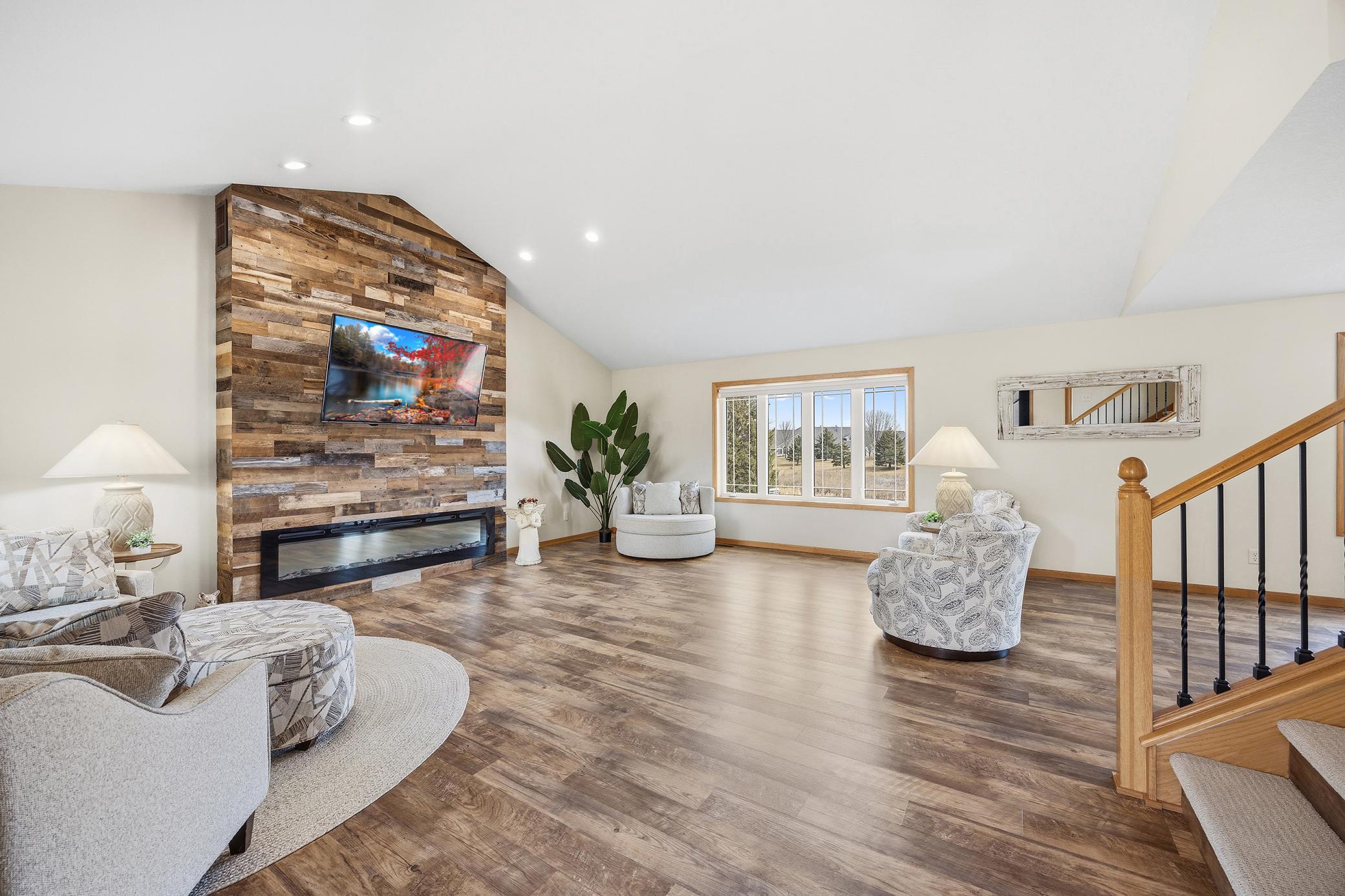 Custom fireplace in main level living