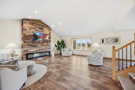 Custom fireplace in main level living