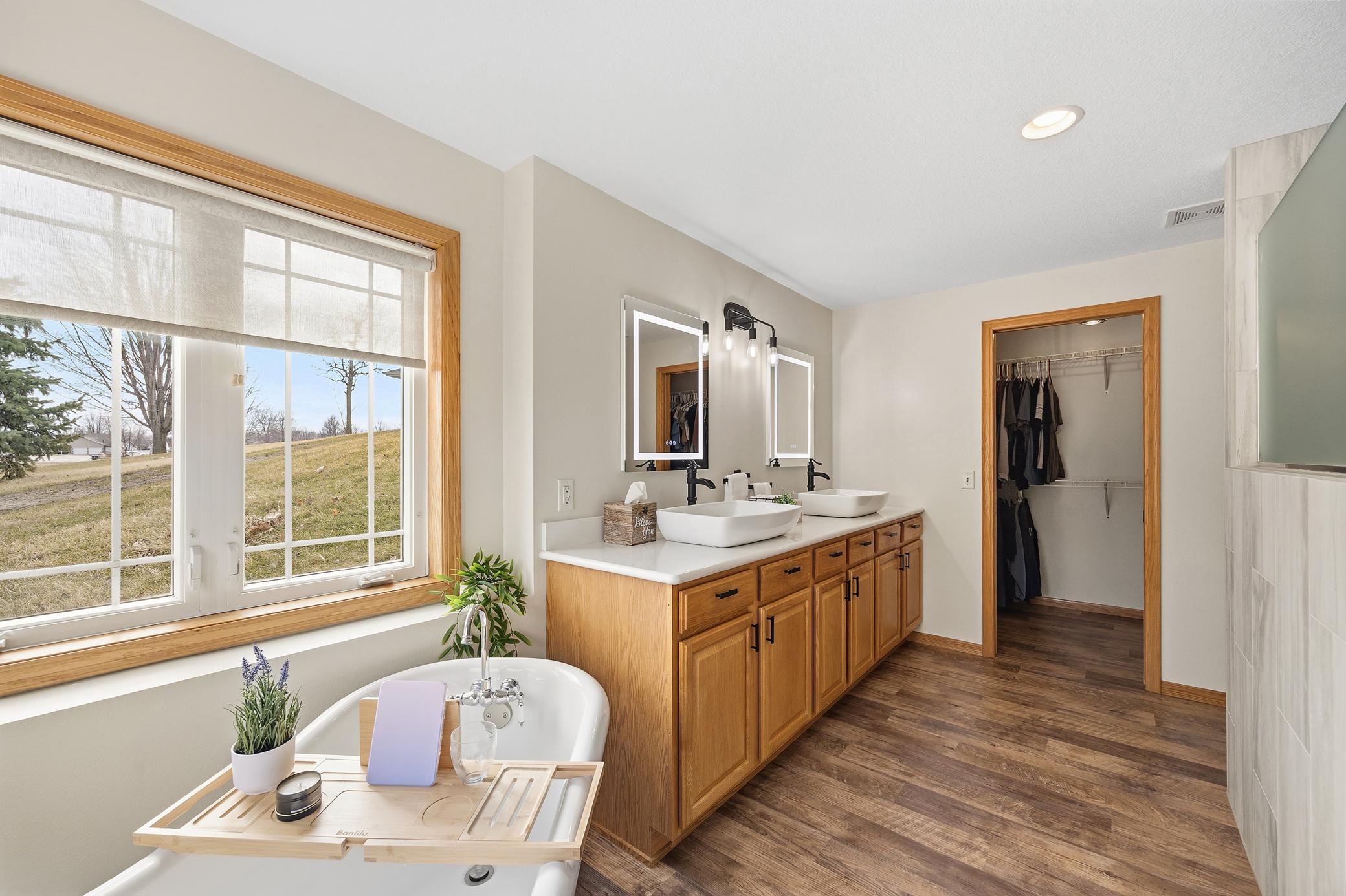 Lots of natural light in the primary bathroom