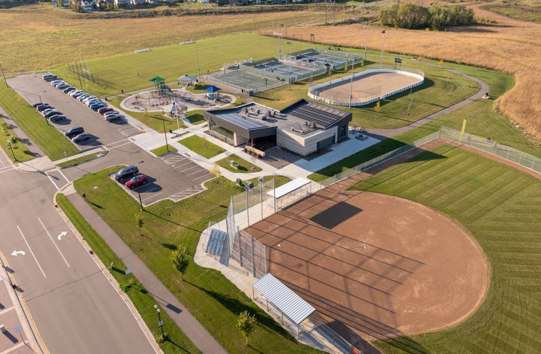 Glacial Valley Park is a quick walk on a trail from the neighborhood. Park highlights include: 6 Pickleball Courts, Regional Trail Connection, Large Rentable Building With Catering Kitchen, Multi-Use Turf Field, Ball Diamond & Ice Rink/Warming House