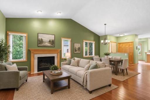 Cozy living room with fireplace- VIRTUALLY STAGED