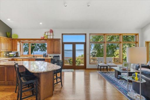 Views of River in Open Living Room & Kitchen