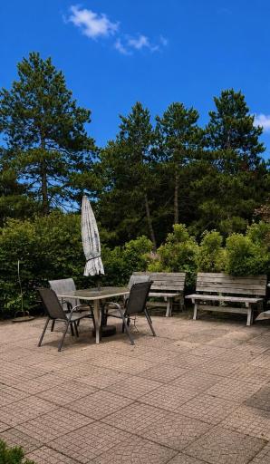 The patio is south-and west-facing for afternoon sun and gorgeous sunsets!