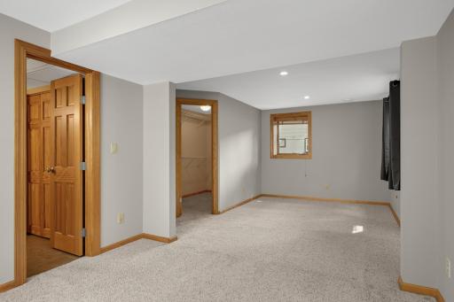 Large double bedroom in lower level with walk in closet.