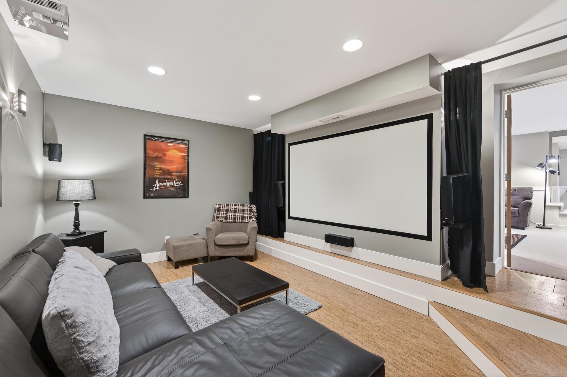 Soundproof media room in the lower level