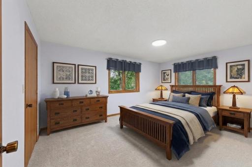 Virtually staged primary bedroom.