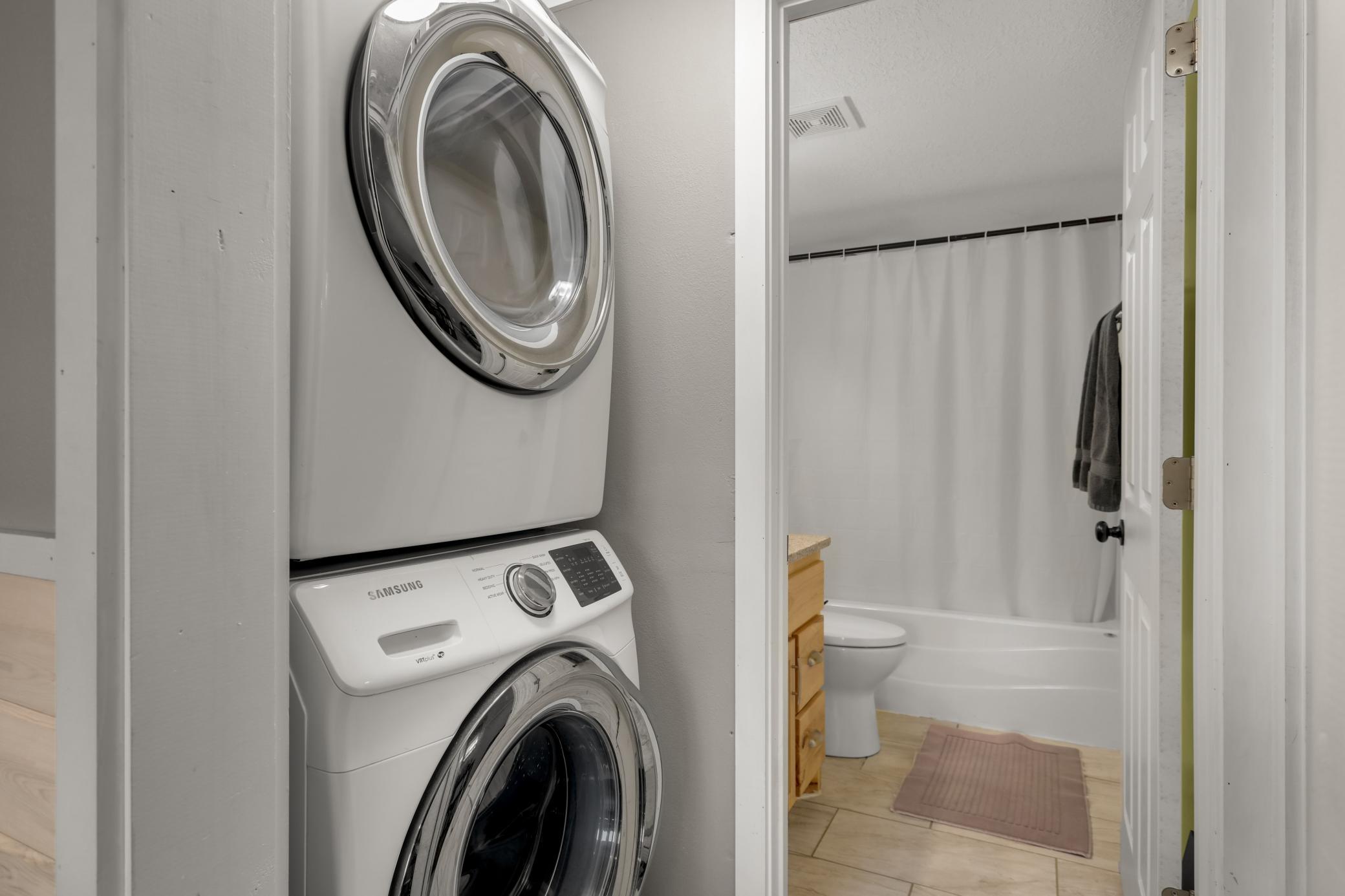 Convenient, stacked washer and dryer.