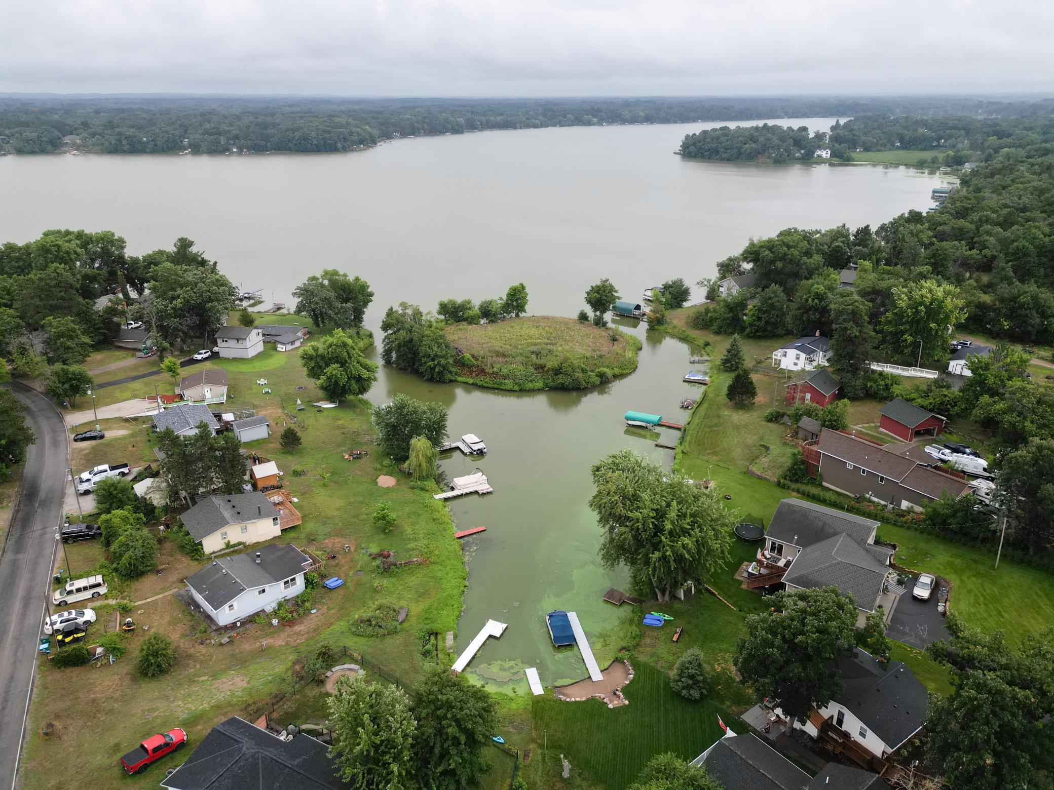 Views of the bay and lake. Home is on the left side near the island.