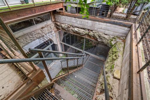 Stairwell leading to basement, formerly the historic boiler room