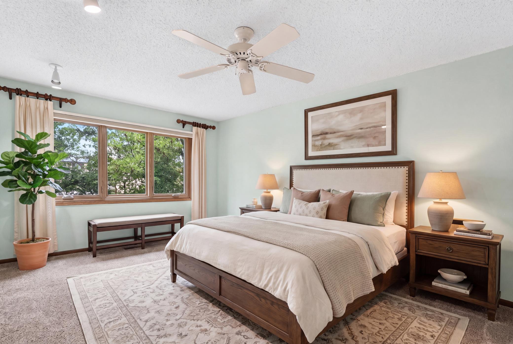 Large Primary Suite with 3/4 bath (virtually staged)