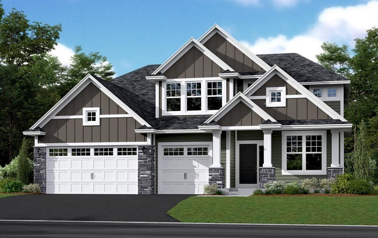A striking introduction to your new home, the Itasca plan offers outstanding curb appeal. This home features five bedrooms, an upstairs loft and more! (Exterior rendering, actual home's finishes may vary slightly)