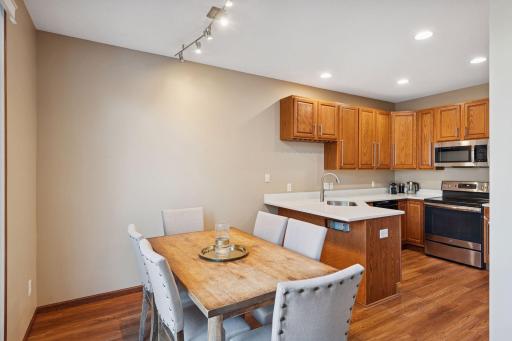 Breakfast area looks into the kitchen