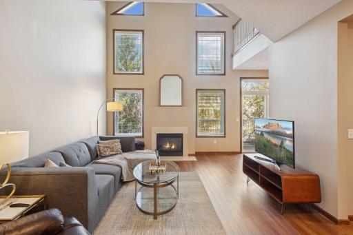 Huge wall of windows at the main level living room