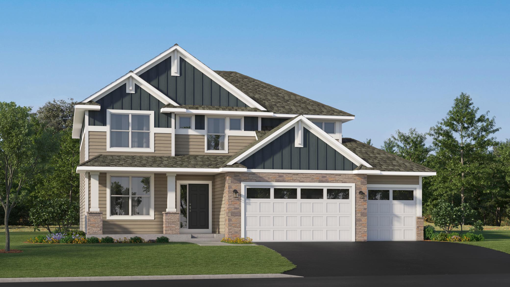 (Exterior rendering, actual home's finishes will vary.)