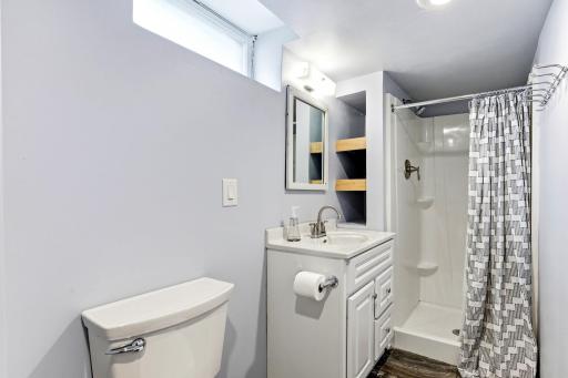 LL bath is 3/4 bath, vanity and some shelving
