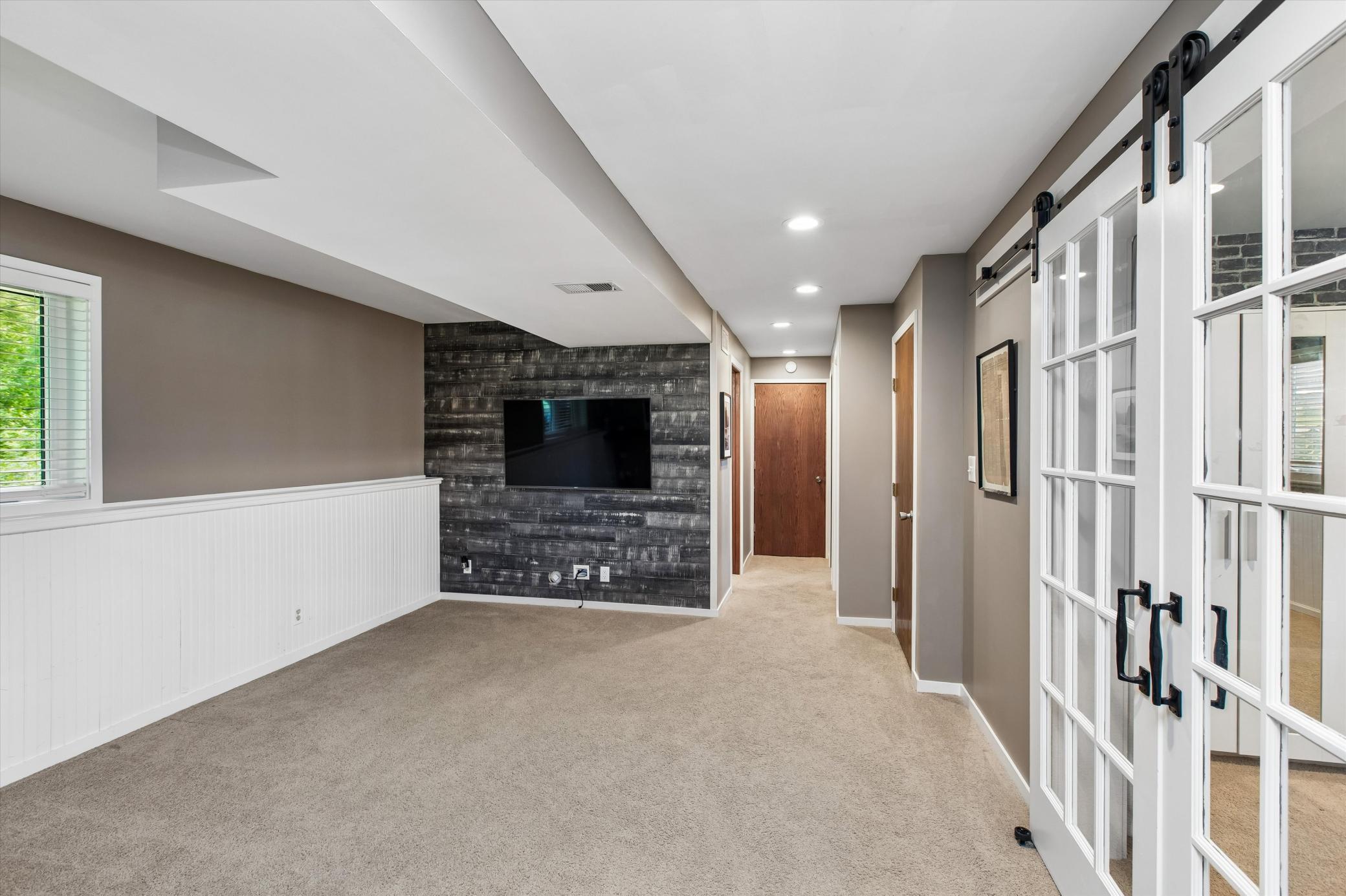 French doors in lower-level add nice character