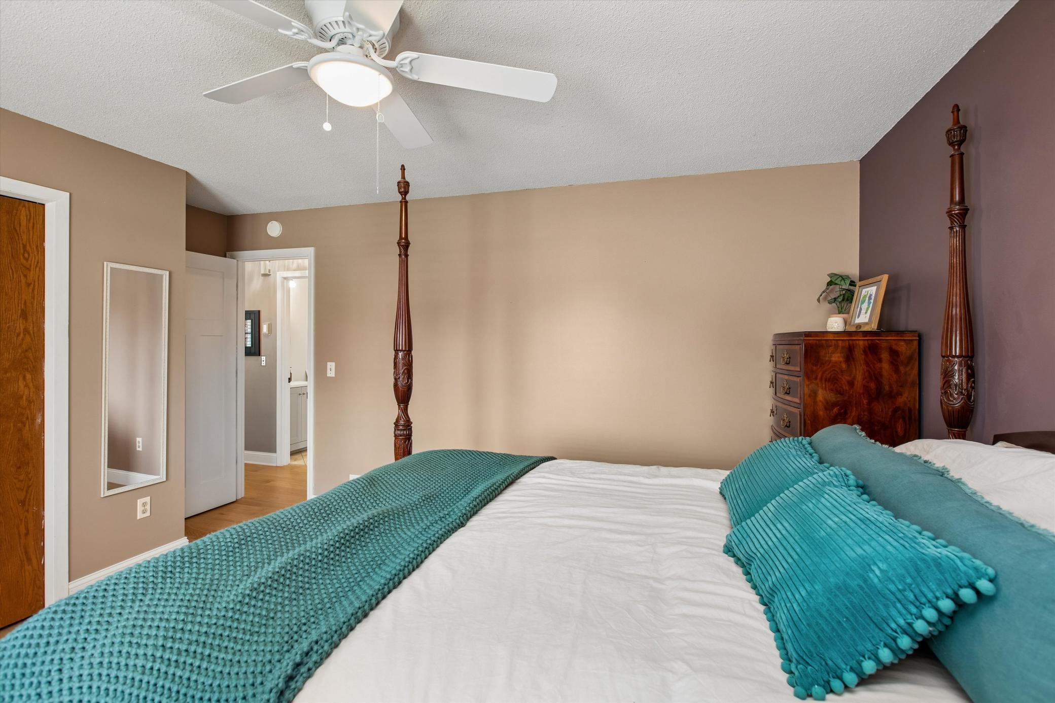 Added airflow in primary bedroom with ceiling fan