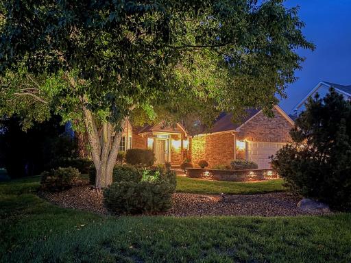 Twilight with landscaping lights