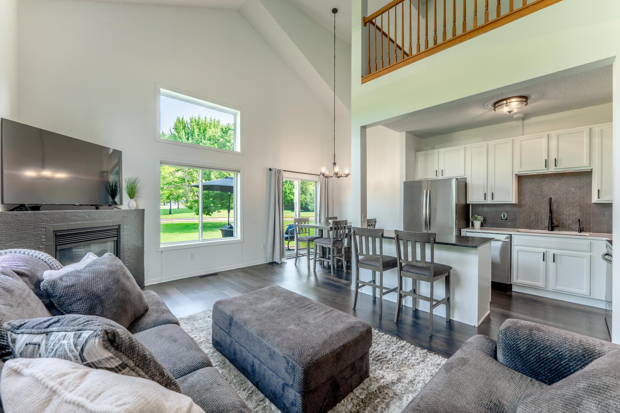 Vaulted ceiling for a spacious feel.