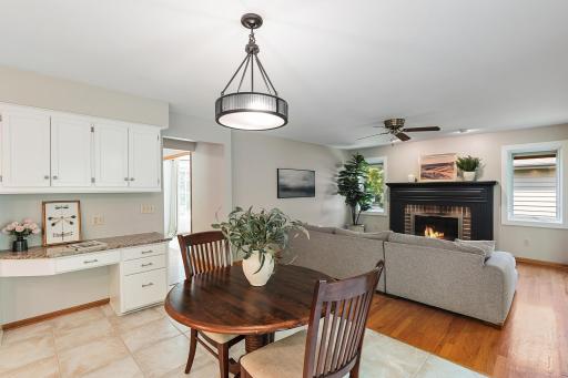 Informal dining divides the kitchen and family room