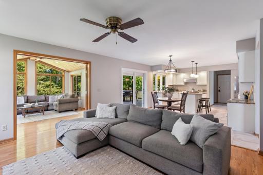 Family room with wood burning fireplace
