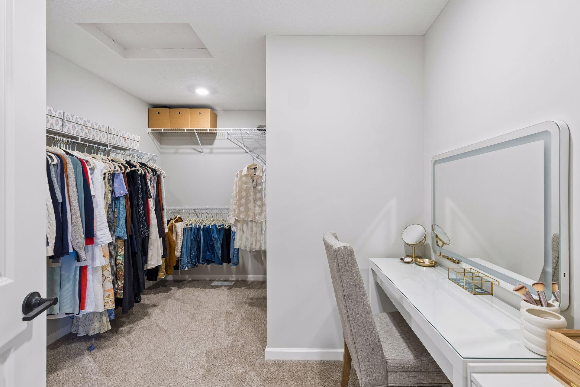 One of two walk-in closets, this one with room for a vanity.