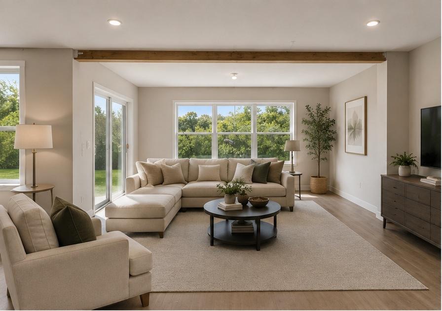 AI-generated rendering showing the potential for a finished family room on the walkout lower level.