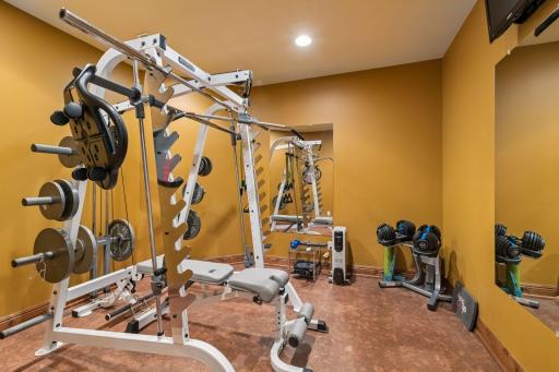 A flex room sits just off the family room, perfectly suited for an exercise space.