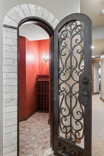 Large lower-level wine storage room.