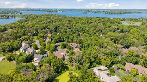 Aerial view of the property showcasing its close proximity to Lake Minnetonka.