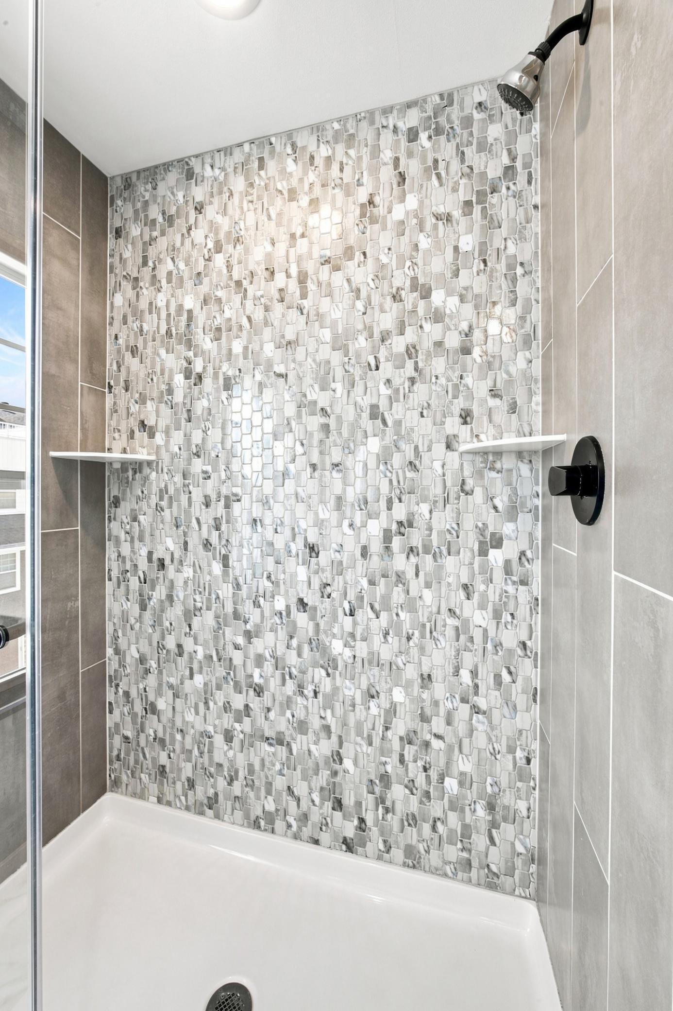 tiled shower close up