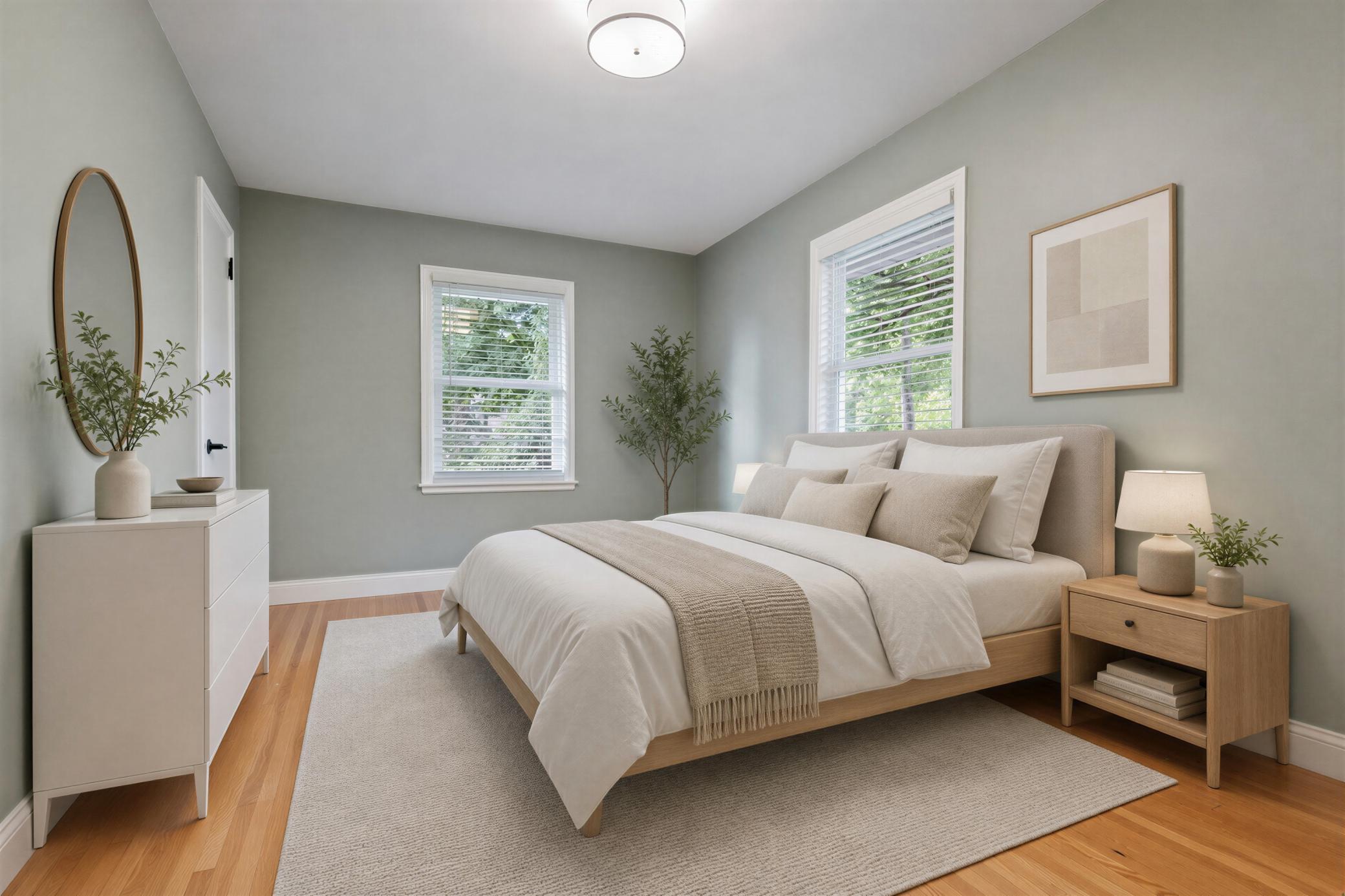 Virtually staged primary bedroom