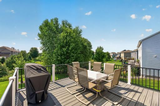 Maintenance-free deck overlooks the backyard and offers views of 4th of july fireworks from nearby Kingston Park