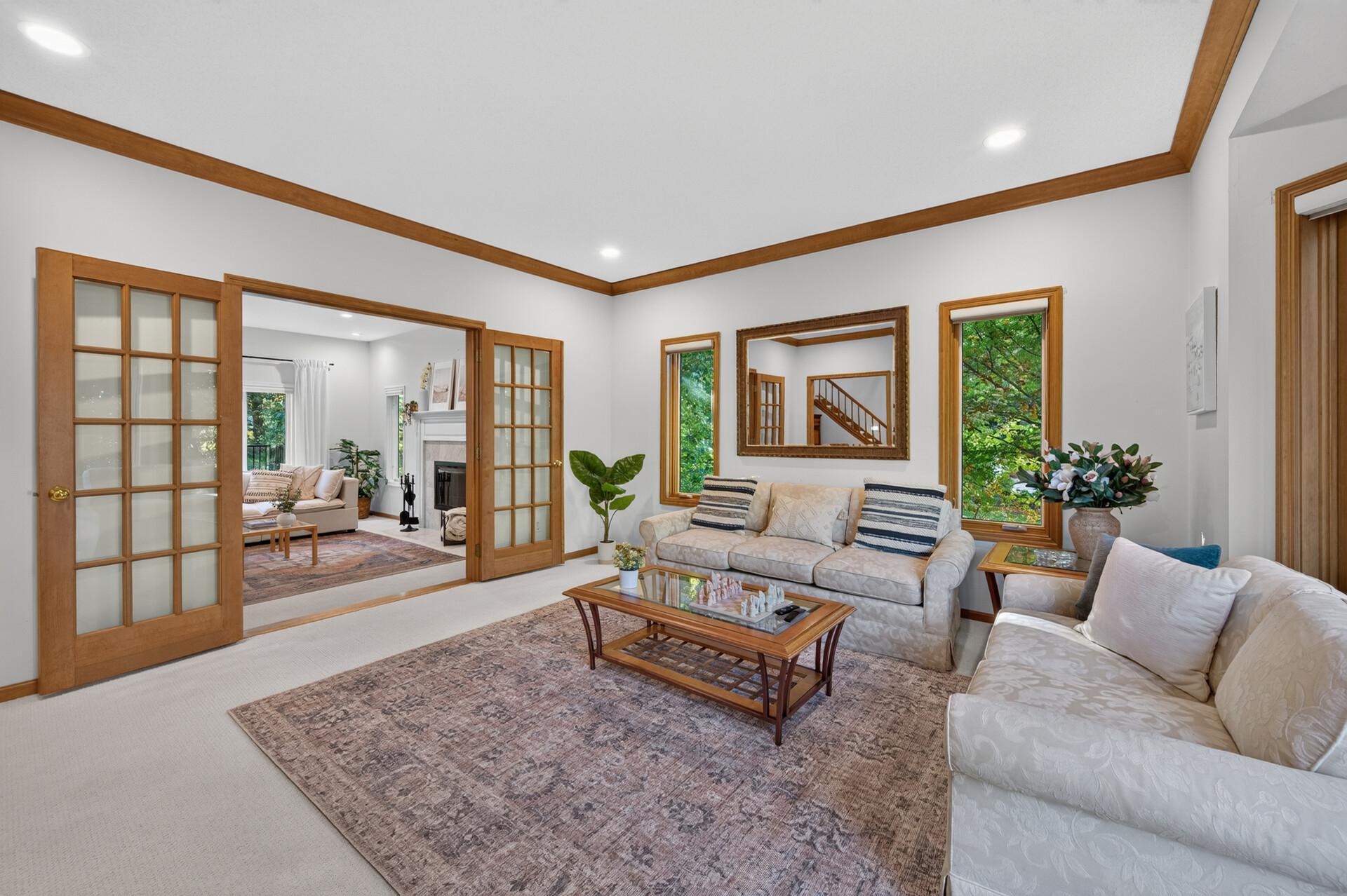 The living room opens directly to the newly updated family room.