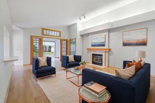 Living room with vaulted ceilings
