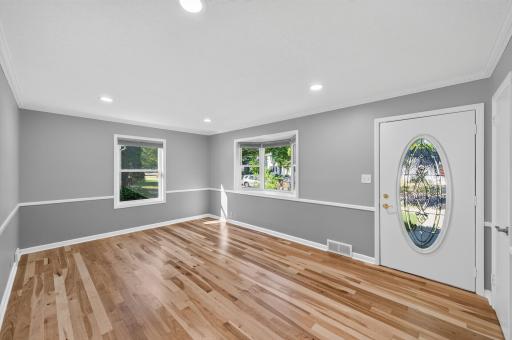 Refinished hardwood floors and bay window