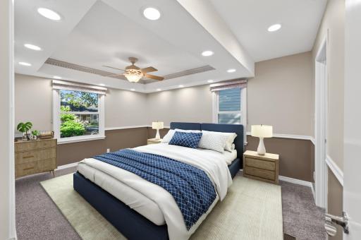 Virtually staged primary bedroom