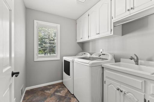 Main floor laundry with tub and storage