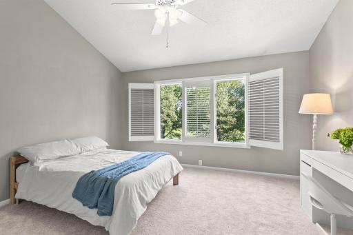 Second bedroom upstairs with vaulted ceiling