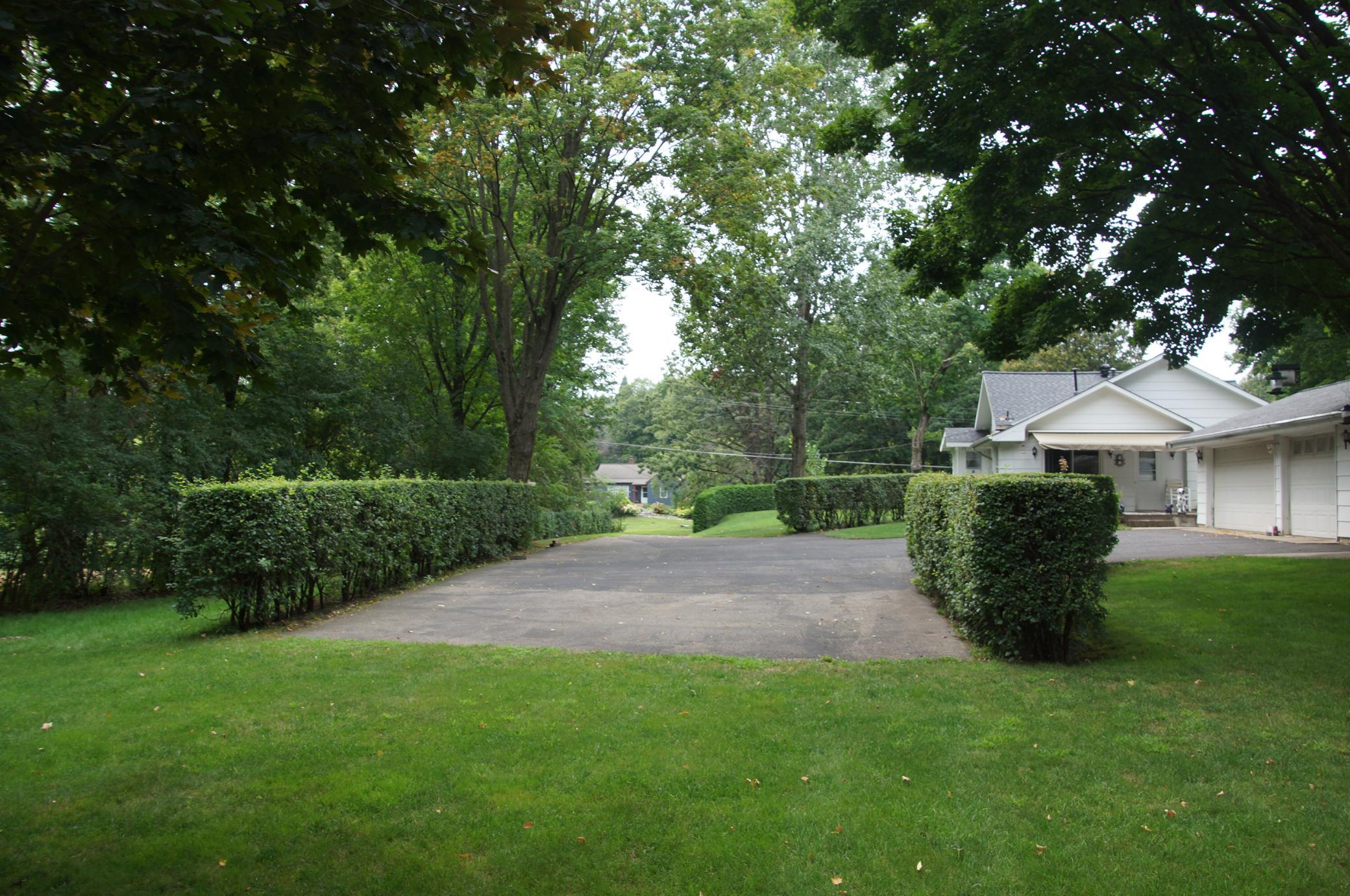 View back down the driveway. The tree line on the left is on the lot line, not the hedge by the driveway.