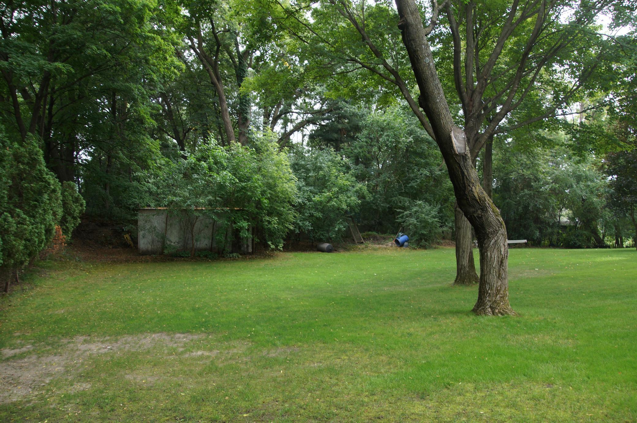 There is a stake to the back corner behind shed. Shed is on this lot.