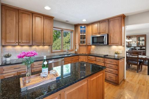 Kitchen and living room viewed from the island