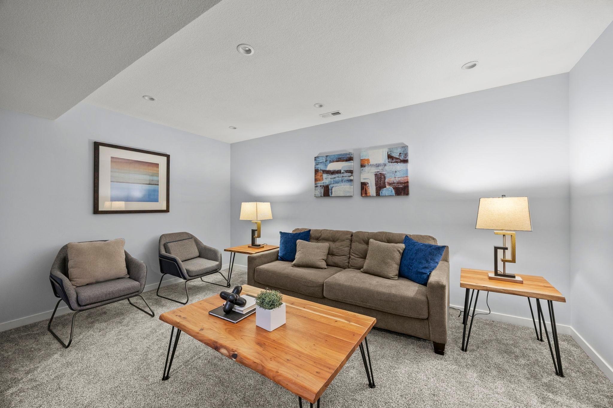 Large family room ideal for relaxing or entertaining.