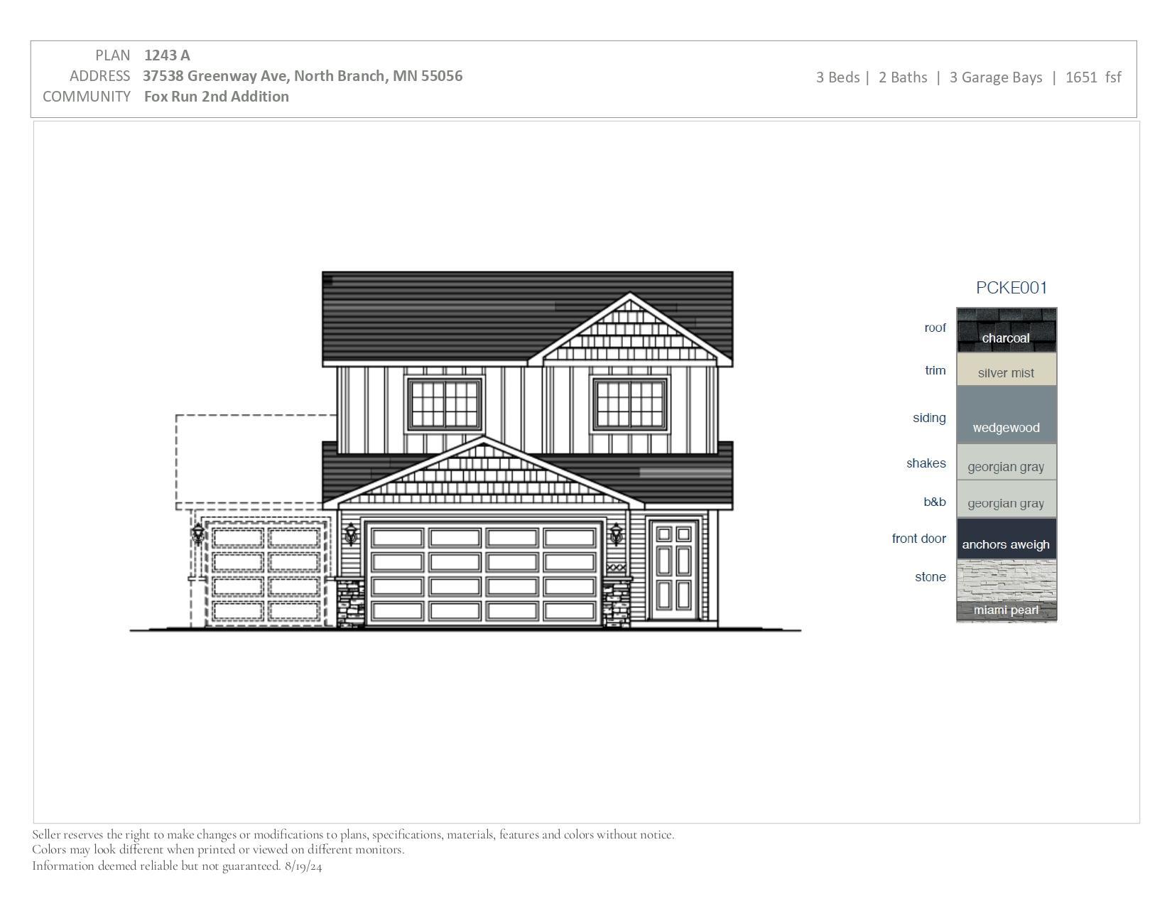 Exterior Color Package. Photos and renderings may not depict actual plan, materials, & finishes may vary. All measurements are approximate.