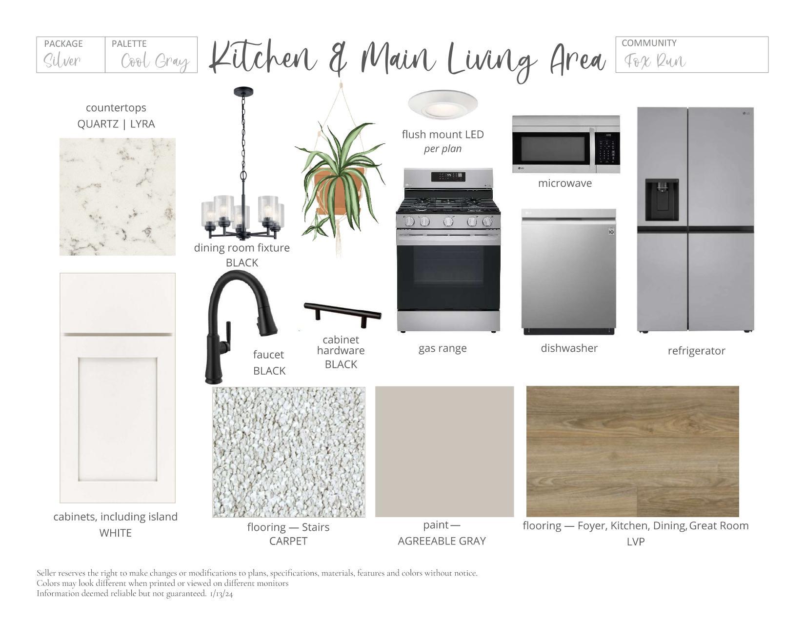 Interior Color Package. Photos and renderings may not depict actual plan, materials, & finishes may vary. All measurements are approximate.